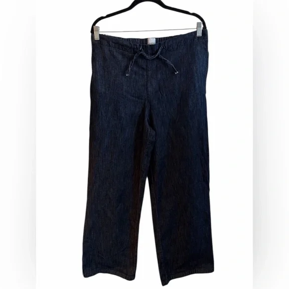 Maeve Anthropologie Wide Leg Pants Size Medium Dark Wash Pull On Striped - Picture 3 of 14